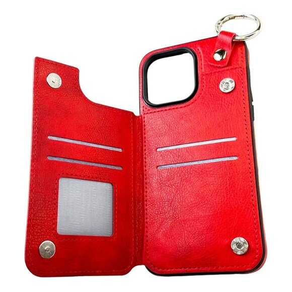 iPhone 14 Pro Max Wallet Case With Key Ring Red Card Slots Magnetic Closure NWOT - Picture 3 of 7